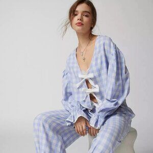 Out From Under Urban Outfitters Charlotte Flannel Bow Blouse Top Cotton M 266722